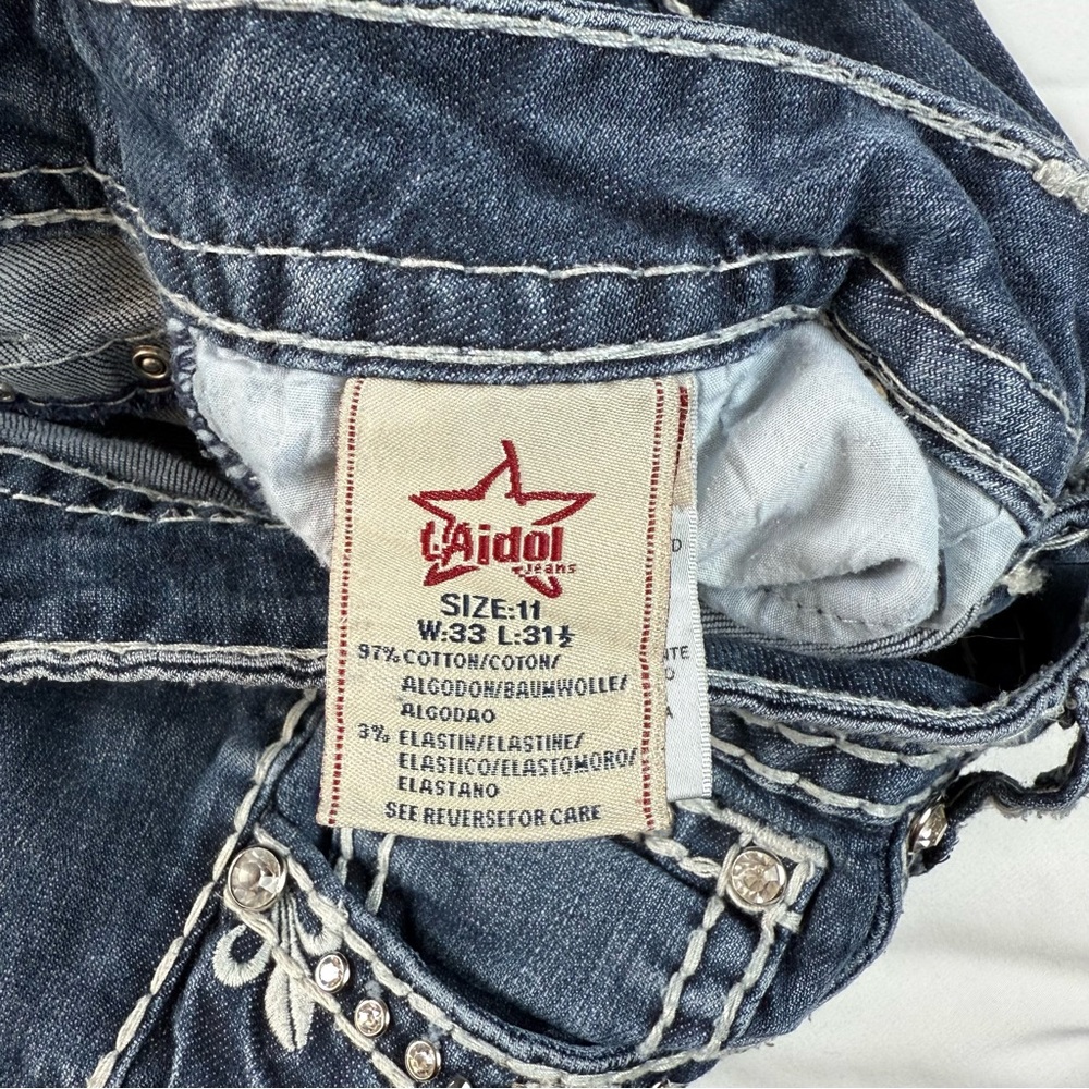 L.A. idol Women's Blueโ Jeans Y2K Low Rise Skinny Embroidered Size 11 - Picture 4 of 9